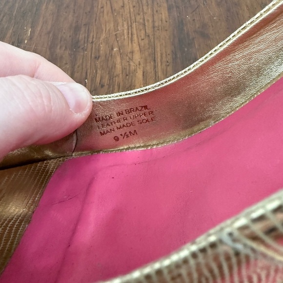 Lilly Pulitzer Gold Leather Metallic Wedge Heels Size 10M - Picture 9 of 9